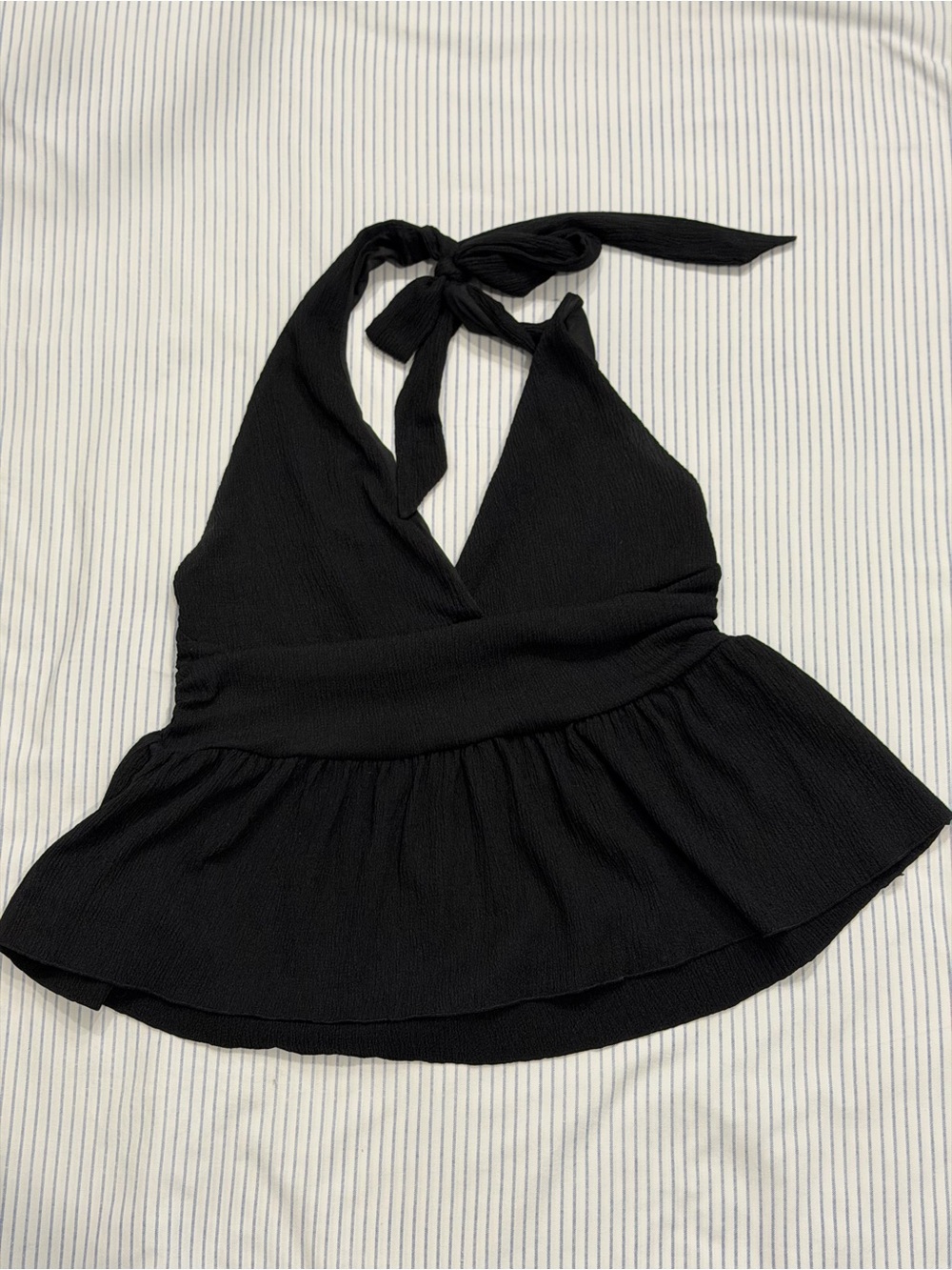 Divided Black One-Shoulder Halter Peplum Top